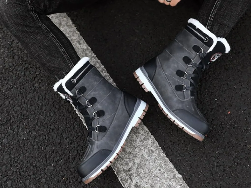 Men's Winter Snow Boots Warm Lace-Up Outdoor Comfort Round Toe Waterproof Lightweight Platform Dress Leather Derby Boots For Men