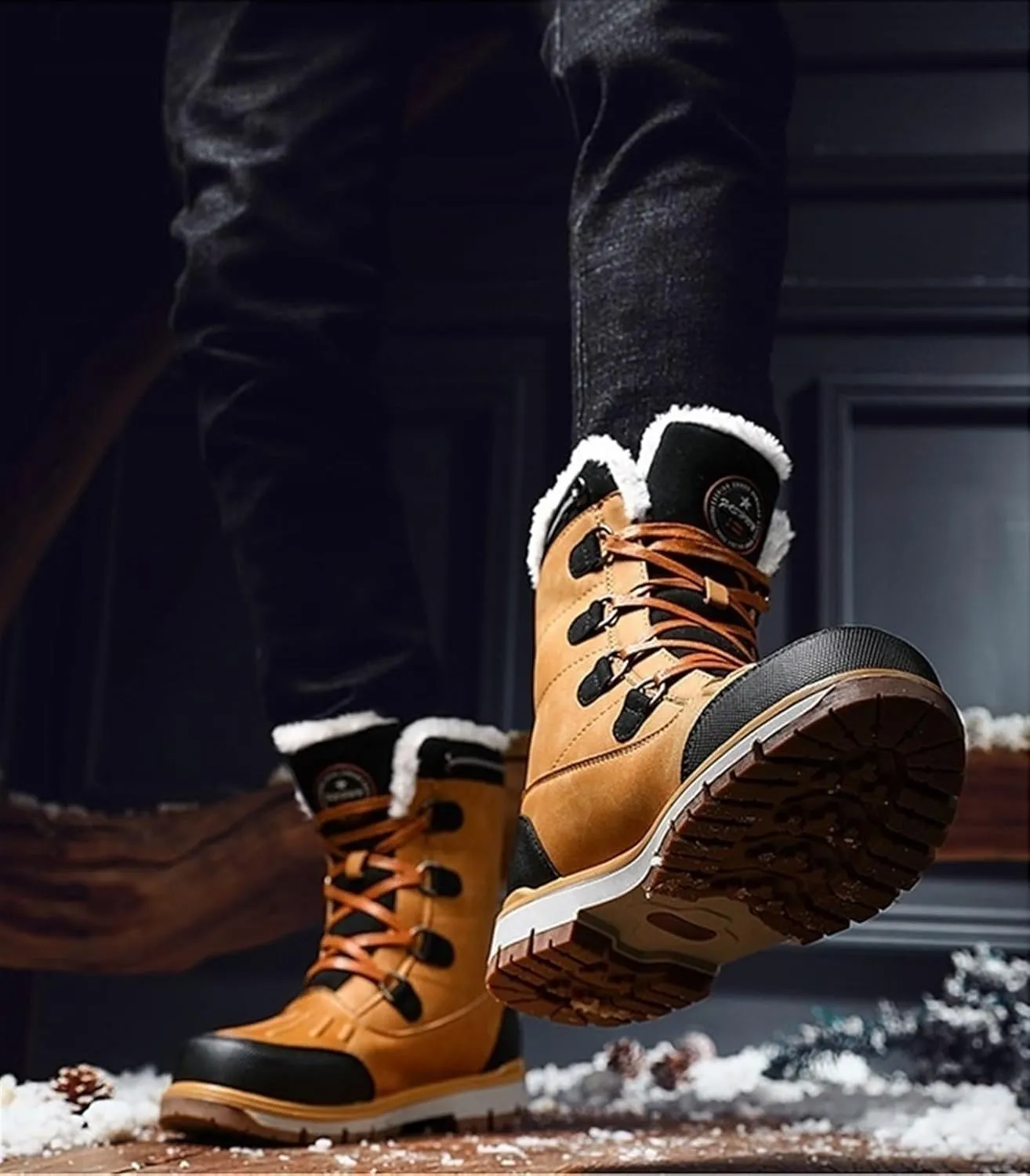 Men's Winter Snow Boots Warm Lace-Up Outdoor Comfort Round Toe Waterproof Lightweight Platform Dress Leather Derby Boots For Men