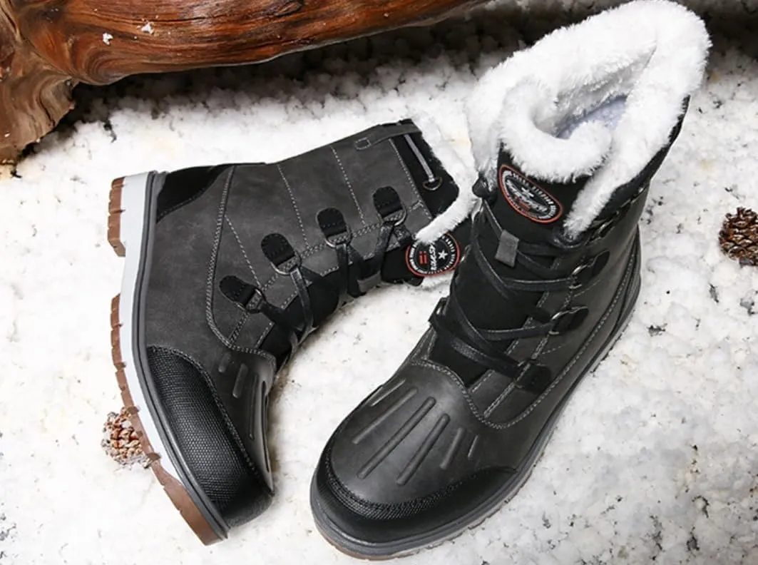 Men's Winter Snow Boots Warm Lace-Up Outdoor Comfort Round Toe Waterproof Lightweight Platform Dress Leather Derby Boots For Men