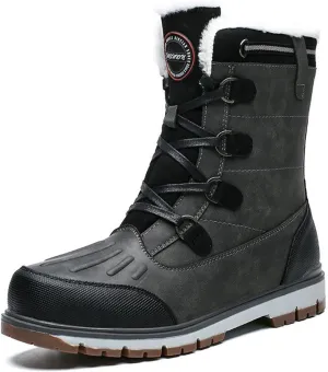 Men's Winter Snow Boots Warm Lace-Up Outdoor Comfort Round Toe Waterproof Lightweight Platform Dress Leather Derby Boots For Men