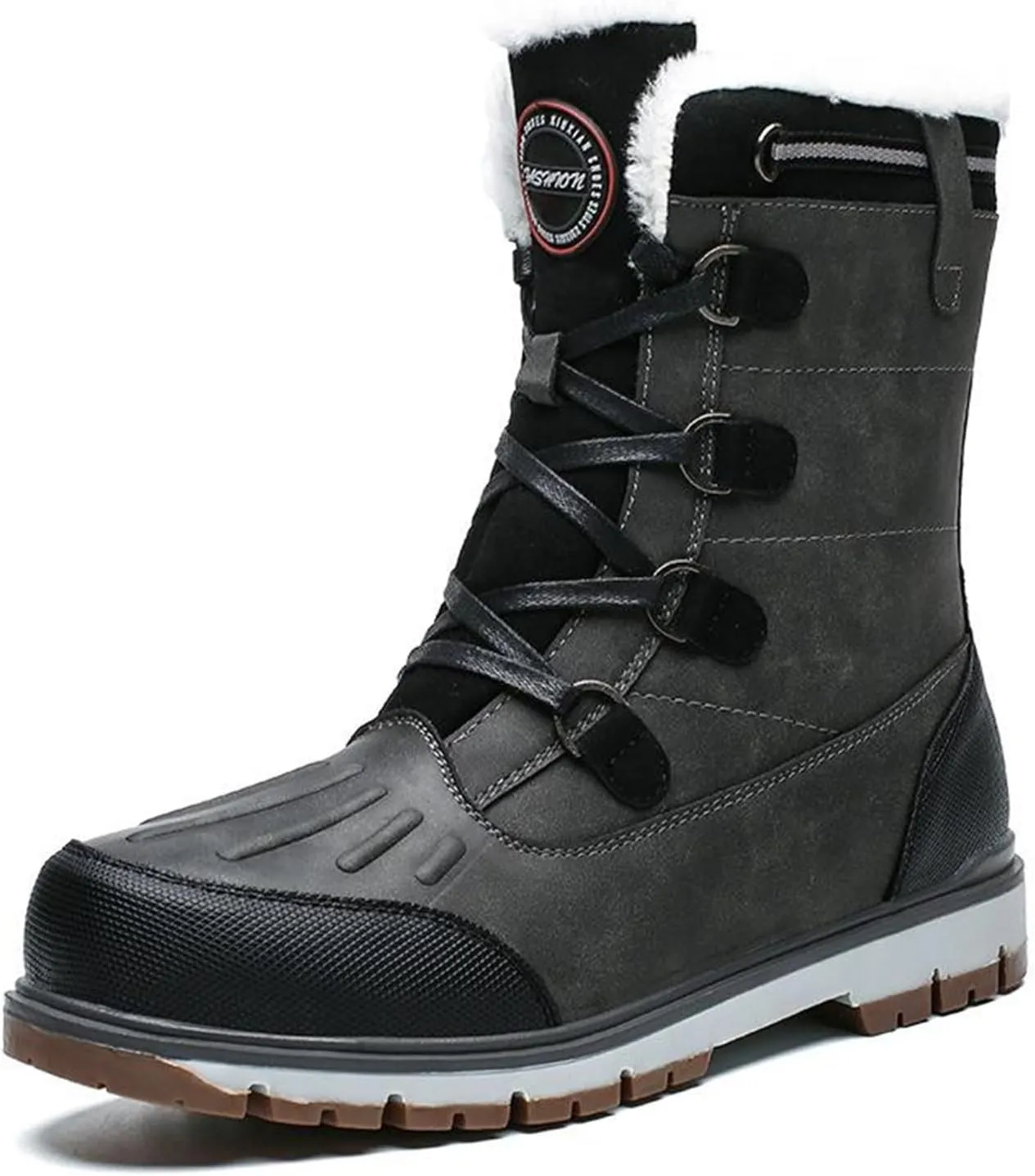 Men's Winter Snow Boots Warm Lace-Up Outdoor Comfort Round Toe Waterproof Lightweight Platform Dress Leather Derby Boots For Men
