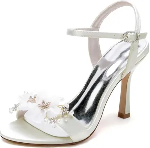 Minishion High Heel Shoes for Women Wedding Slingback Evening Prom Sandals with Flowers MS314