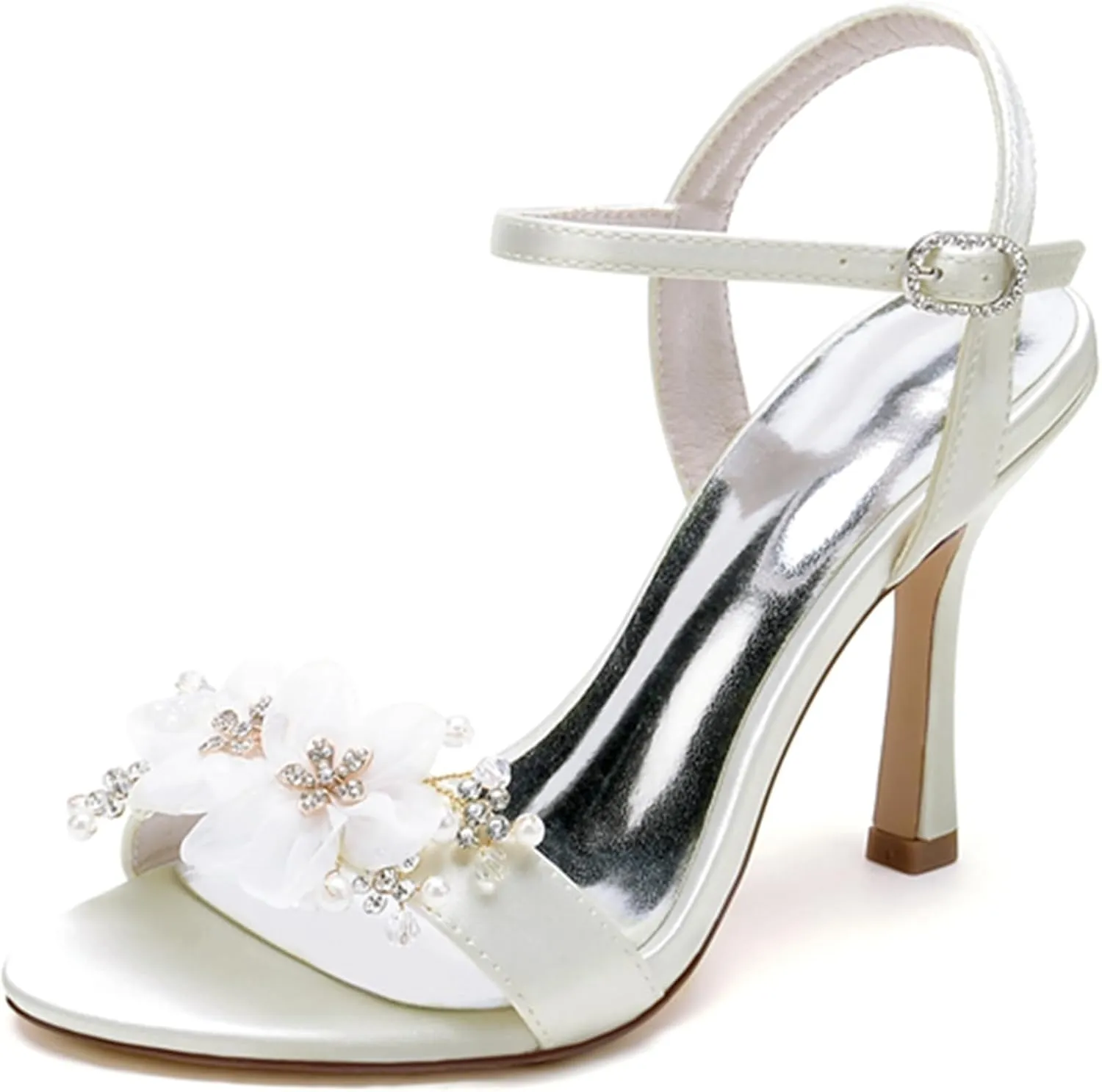 Minishion High Heel Shoes for Women Wedding Slingback Evening Prom Sandals with Flowers MS314