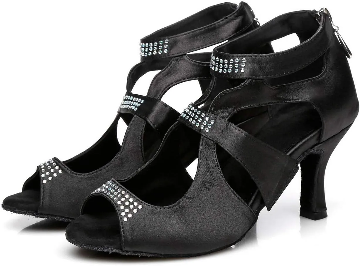 Minishion Women's Designer Fashion 3" Flared Heel Latin Tango Ballroom Dancing Sandals Evening Shoes