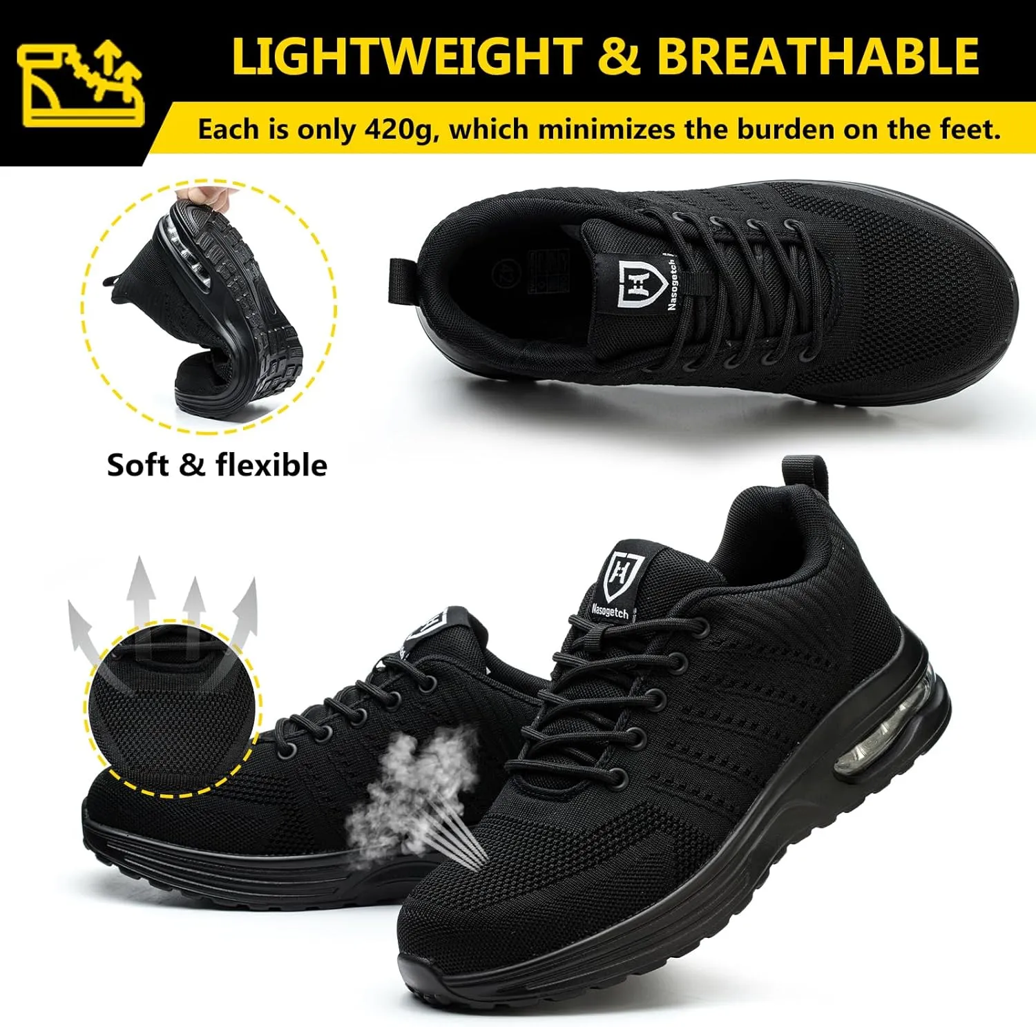 Steel Toe Shoes for Men Women Lightweight Comfortable Work Shoes Indestructible Slip Resistant Safety Shoes for Construction