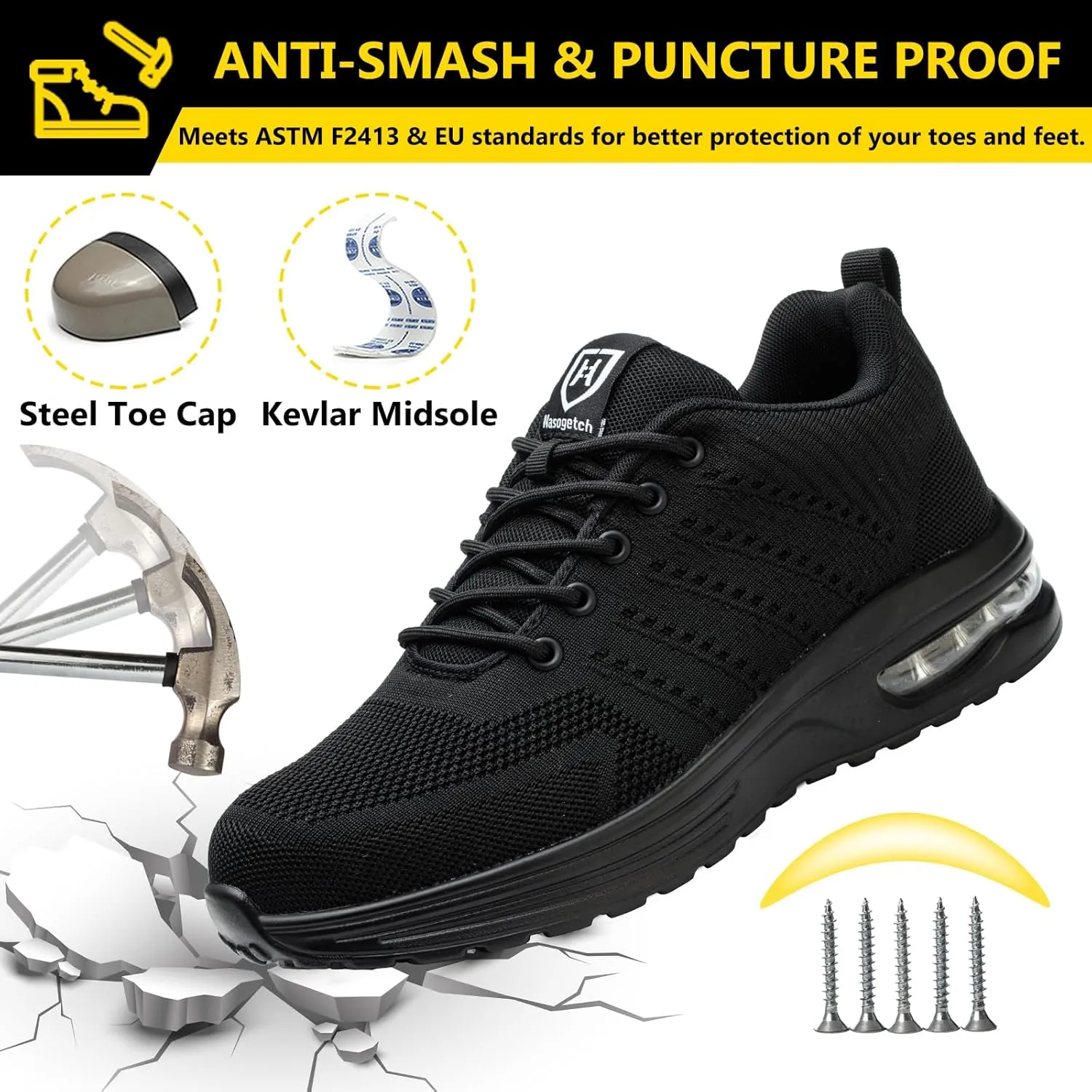 Steel Toe Shoes for Men Women Lightweight Comfortable Work Shoes Indestructible Slip Resistant Safety Shoes for Construction