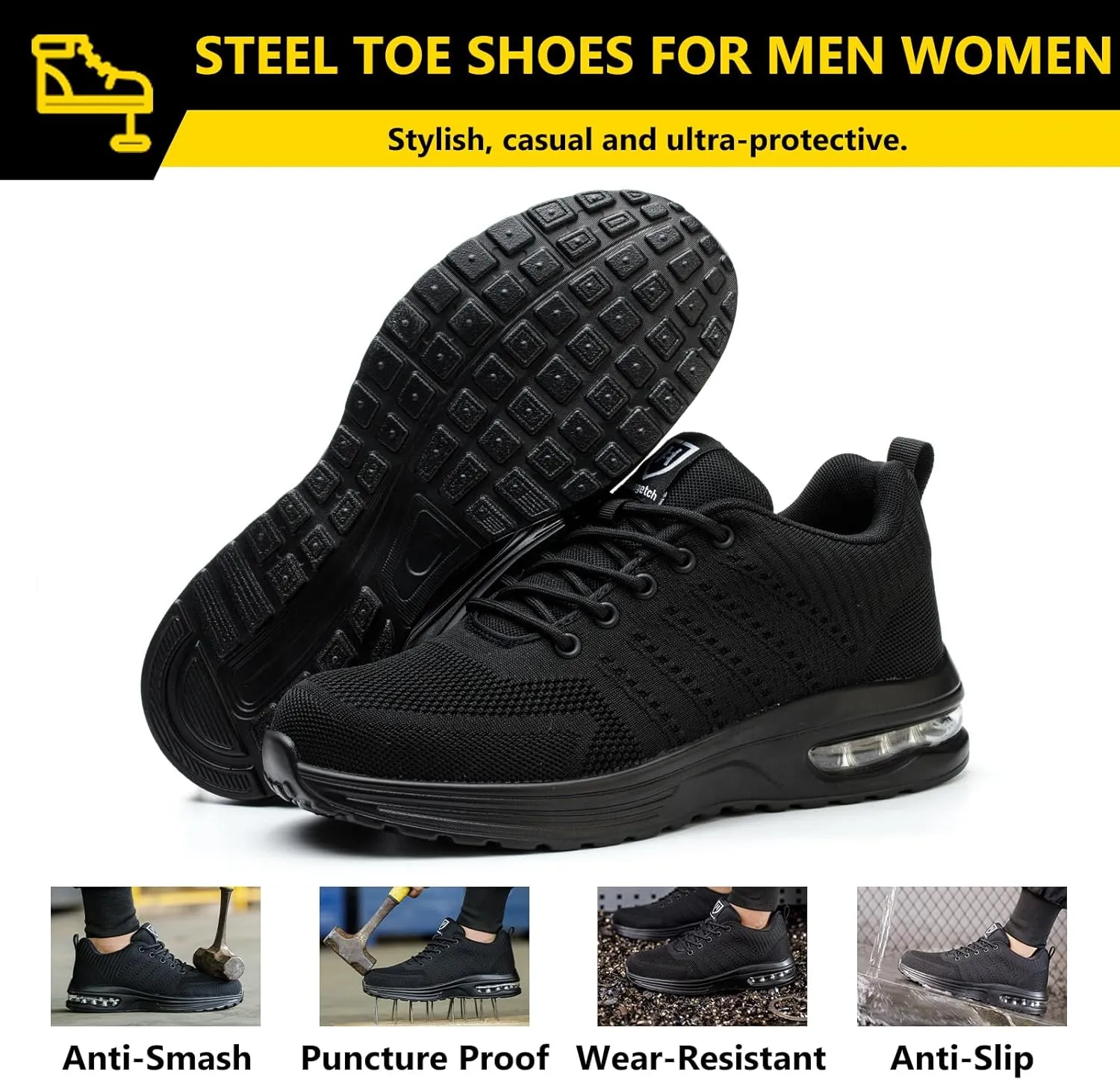 Steel Toe Shoes for Men Women Lightweight Comfortable Work Shoes Indestructible Slip Resistant Safety Shoes for Construction