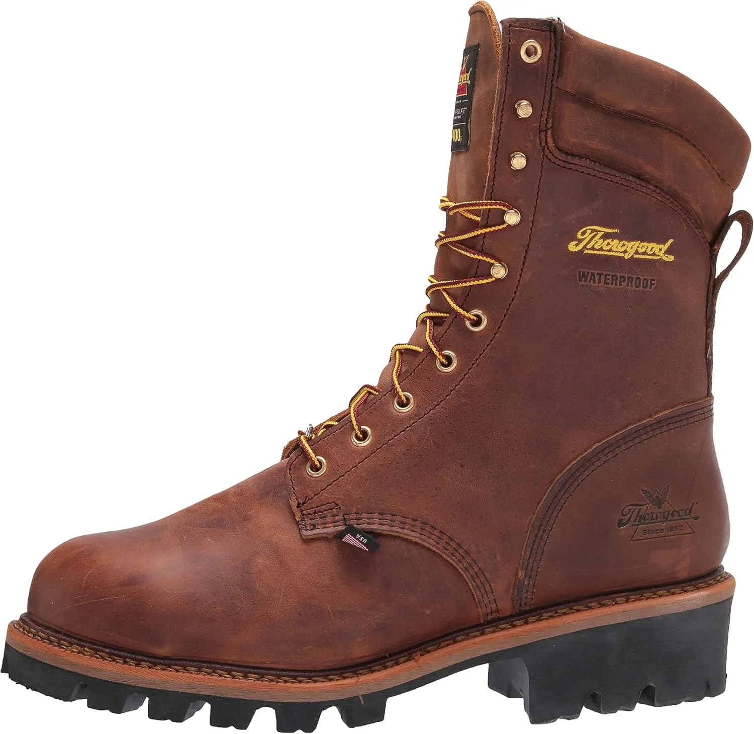 Thorogood Logger Series 9 Waterproof Insulated Steel Toe Work Boots for Men - Premium Leather with 400g Thinsulate and Vibram Slip-Resistant Heel Outsole