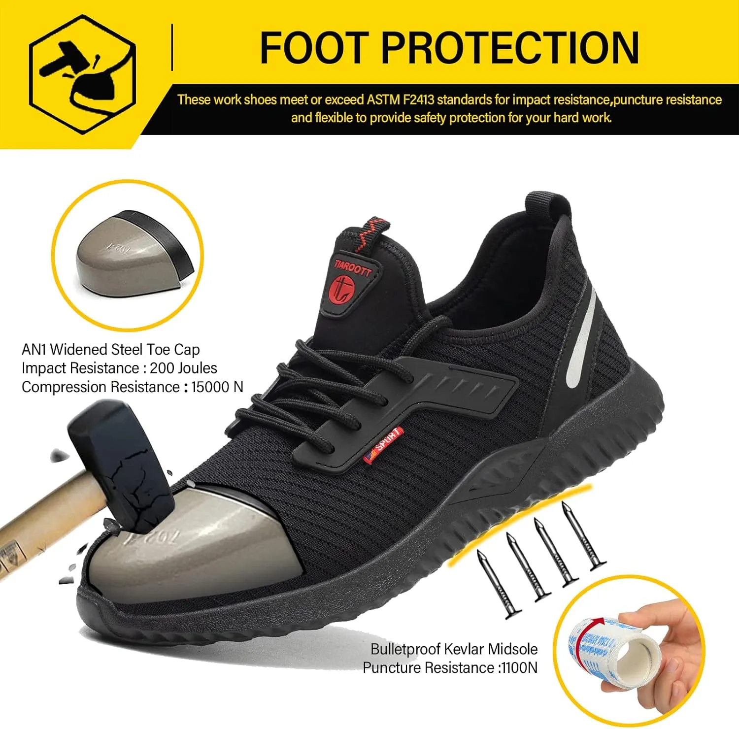 ulogu Waterproof Steel Toe Shoes for Men Women Lightweight Comfortable Puncture Proof Safety Work Sneakers Construction & Industrial