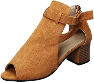 UOQAPRE Women's Chunky Heeled Sandals Ankle Strap Block Dress Pumps Shoes Summer Open Toe Low Heeled Party Sandals for Women