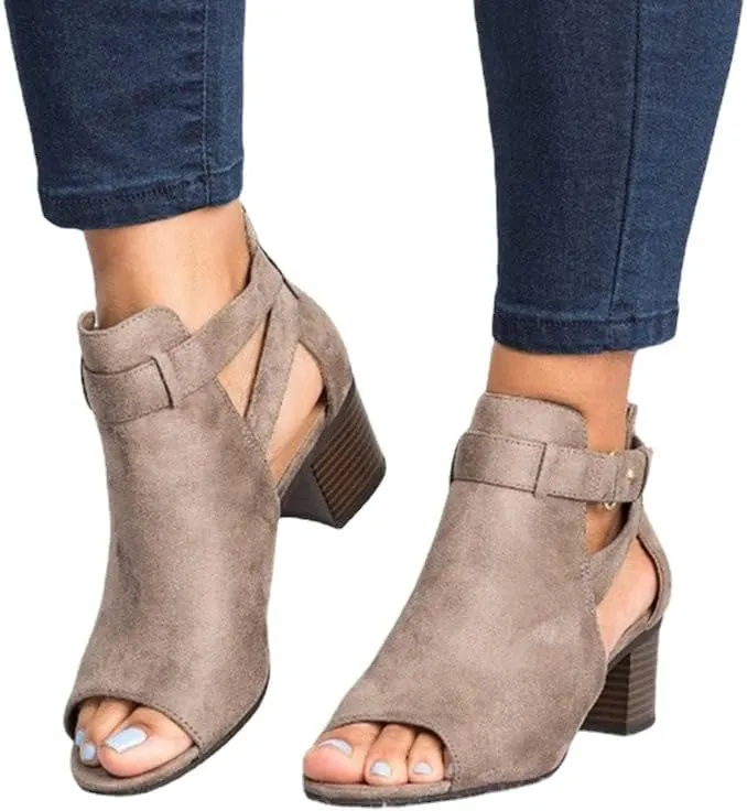 UOQAPRE Women's Chunky Heeled Sandals Ankle Strap Block Dress Pumps Shoes Summer Open Toe Low Heeled Party Sandals for Women