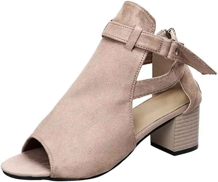 UOQAPRE Women's Chunky Heeled Sandals Ankle Strap Block Dress Pumps Shoes Summer Open Toe Low Heeled Party Sandals for Women