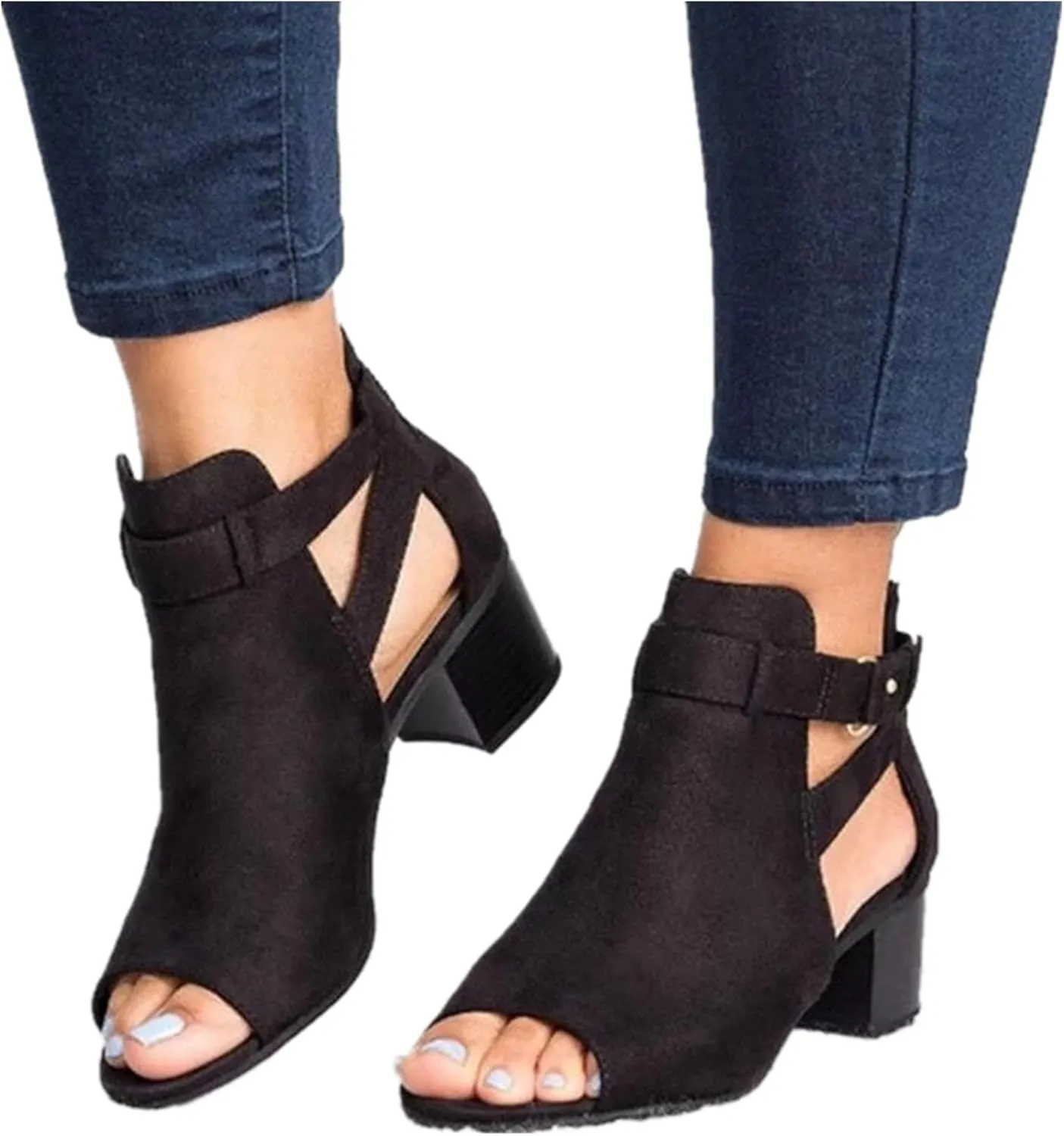UOQAPRE Women's Chunky Heeled Sandals Ankle Strap Block Dress Pumps Shoes Summer Open Toe Low Heeled Party Sandals for Women