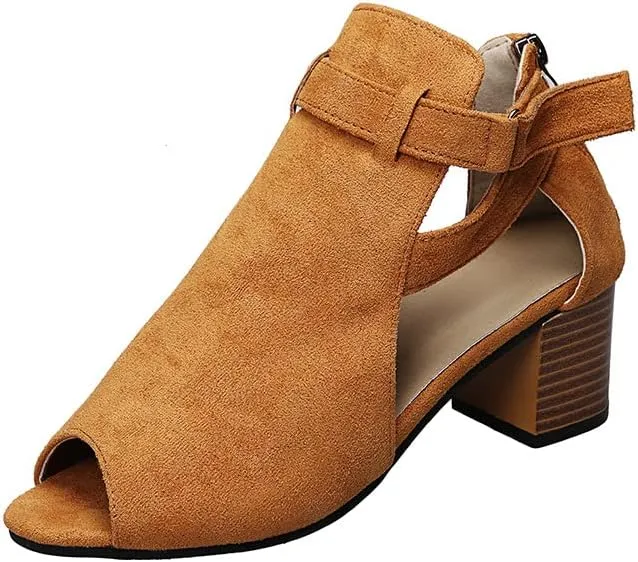 UOQAPRE Women's Chunky Heeled Sandals Ankle Strap Block Dress Pumps Shoes Summer Open Toe Low Heeled Party Sandals for Women