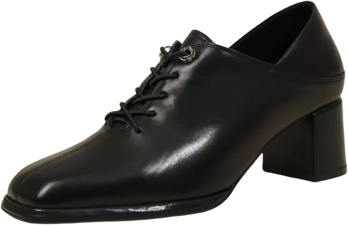 Women's Fashion Lace - up Slip - on and Step - on Shoes Genuine Full Leather Chunky Block Waterproof Heels Mid - Heel Closed Square Toe Office Shoe Comfort Daily Commuting
