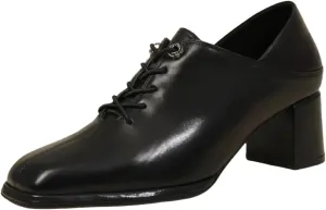 Women's Fashion Lace - up Slip - on and Step - on Shoes Genuine Full Leather Chunky Block Waterproof Heels Mid - Heel Closed Square Toe Office Shoe Comfort Daily Commuting