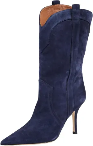 Womens Mid Calf Boots Cowgirl Booties Stiletto High Heels Pointed Toe Pull On Shoes Party Dating Prom Size 4-16 US