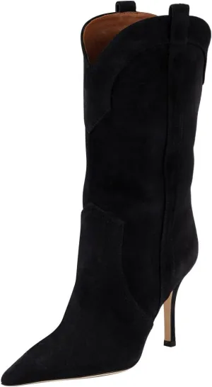 Womens Mid Calf Boots Cowgirl Booties Stiletto High Heels Pointed Toe Pull On Shoes Party Dating Prom Size 4-16 US
