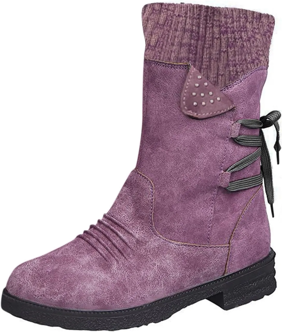 Women's Snow Boots Chunky Platform Boots for Women, Square Toe Shoes Lace up Zip High Heel Booties Combat Mid Calf Boots