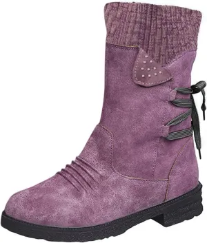 Women's Snow Boots Chunky Platform Boots for Women, Square Toe Shoes Lace up Zip High Heel Booties Combat Mid Calf Boots
