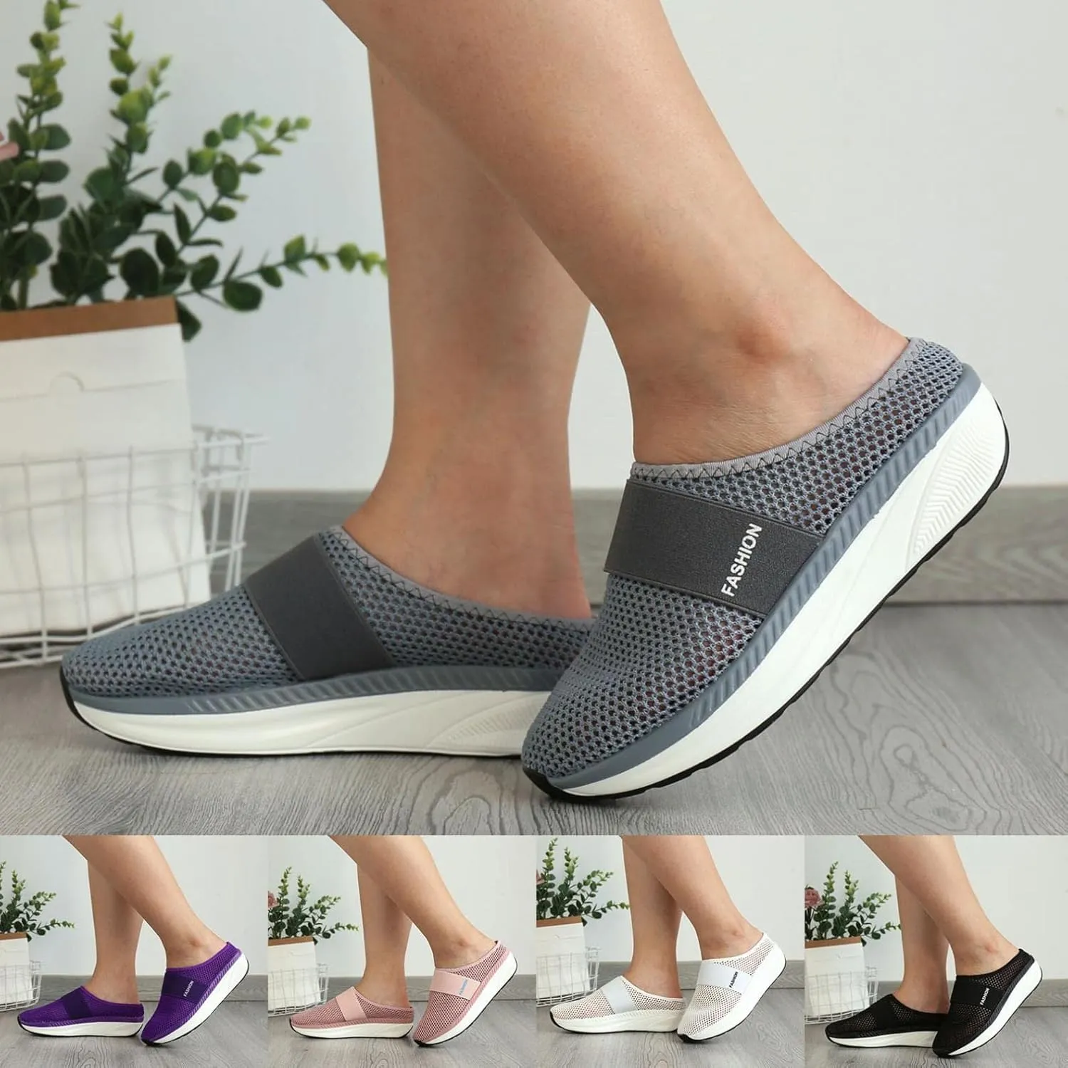 Womens Walking Shoes Orthopedic Slip-On Loafers Wide Fit Knit Breathable Mesh Non-Slip Platform Flat Boat Shoes